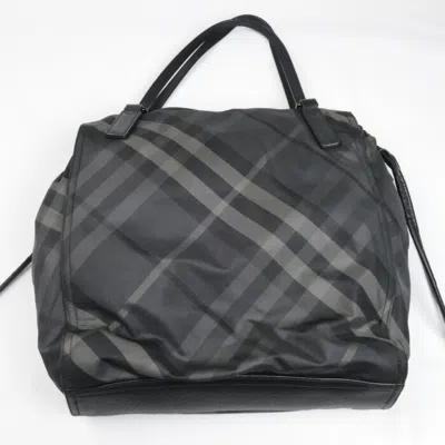 Pre-owned Burberry Black Gray Nylon Leather Tote Bag () In Multi