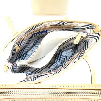 Pre-owned Burberry Blue Label Beige Blue Yellow Canvas Leather Tote Bag ()