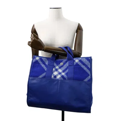 Pre-owned Burberry Blue Wool Leather Tote Bag ()