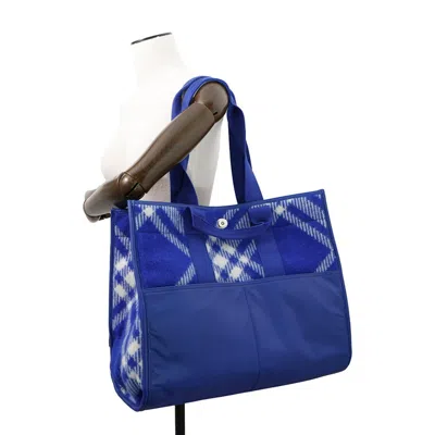 Pre-owned Burberry Blue Wool Leather Tote Bag ()