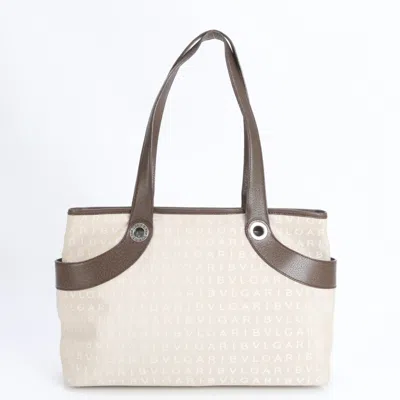 Pre-owned Bvlgari Beige Leather Canvas Shoulder Bag Tote Bag () In Sand