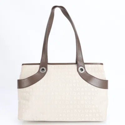 Pre-owned Bvlgari Beige Leather Canvas Shoulder Bag Tote Bag () In Sand