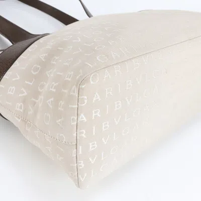 Pre-owned Bvlgari Beige Leather Canvas Shoulder Bag Tote Bag () In Sand