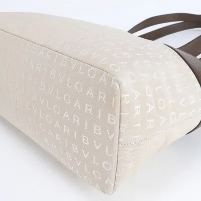 Pre-owned Bvlgari Beige Leather Canvas Shoulder Bag Tote Bag () In Sand