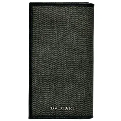 Pre-owned Bvlgari Black Gray Pvc Long Wallet (bi-fold) () In Multi