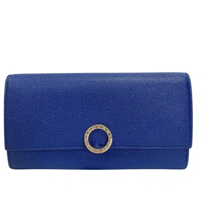 Pre-owned Bvlgari Blue Pink Leather Long Wallet (tri-fold) ()