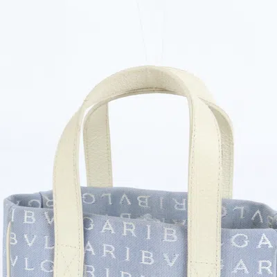 Pre-owned Bvlgari Blue White Leather Canvas Shoulder Bag Tote Bag () In Multi