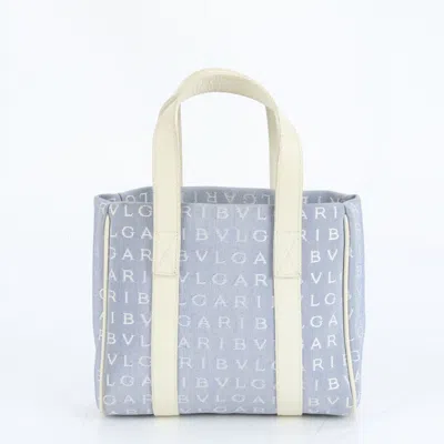 Pre-owned Bvlgari Blue White Leather Canvas Shoulder Bag Tote Bag () In Multi