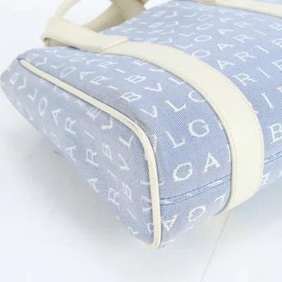 Pre-owned Bvlgari Blue White Leather Canvas Shoulder Bag Tote Bag () In Multi