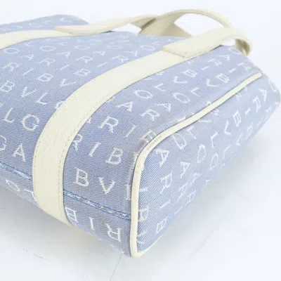 Pre-owned Bvlgari Blue White Leather Canvas Shoulder Bag Tote Bag () In Multi