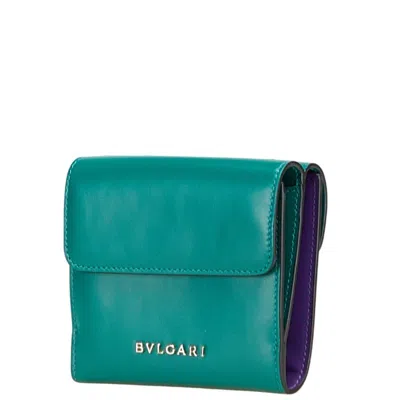 Pre-owned Bvlgari Green Purple Leather Wallet (tri-fold) () In Multi