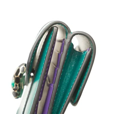 Pre-owned Bvlgari Green Purple Leather Wallet (tri-fold) () In Multi