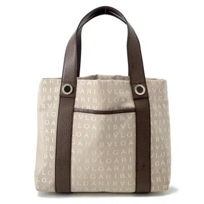 Pre-owned Bvlgari Logomania Beige Brown Canvas Leather Tote Bag () In Multi