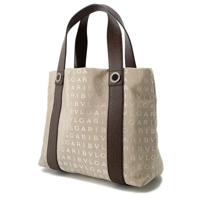 Pre-owned Bvlgari Logomania Beige Brown Canvas Leather Tote Bag () In Multi