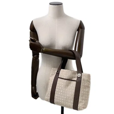 Pre-owned Bvlgari Logomania Beige Brown Canvas Leather Tote Bag () In Multi