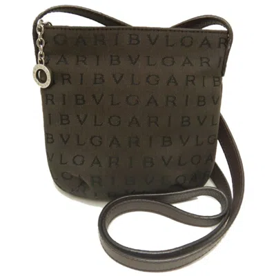 Pre-owned Bvlgari Logomania Brown Canvas Leather Pochette Shoulder Bag ()