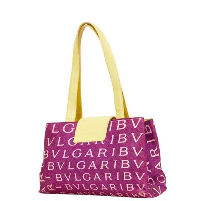 Pre-owned Bvlgari Logomania Purple Yellow Nylon Leather Tote Bag ()