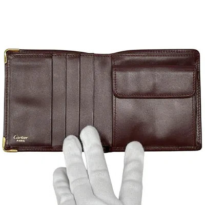 Pre-owned Cartier Bordeaux Leather Wallet (bi-fold) () In Burgundy