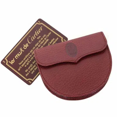 Pre-owned Cartier Bordeaux Wine Red Leather Coin Purse/coin Case () In Burgundy