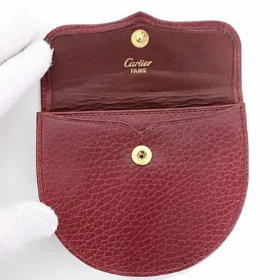 Pre-owned Cartier Bordeaux Wine Red Leather Coin Purse/coin Case () In Burgundy