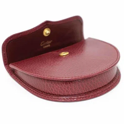 Pre-owned Cartier Bordeaux Wine Red Leather Coin Purse/coin Case () In Burgundy