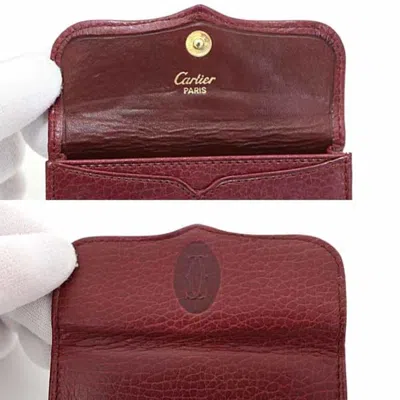Pre-owned Cartier Bordeaux Wine Red Leather Coin Purse/coin Case () In Burgundy