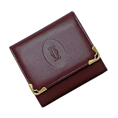 Pre-owned Cartier Bordeaux Wine Red Leather Coin Purse/coin Case () In Burgundy
