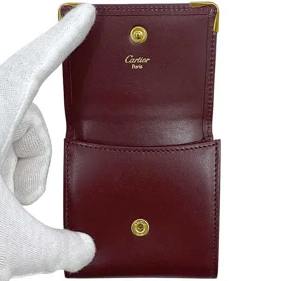 Pre-owned Cartier Bordeaux Wine Red Leather Coin Purse/coin Case () In Burgundy