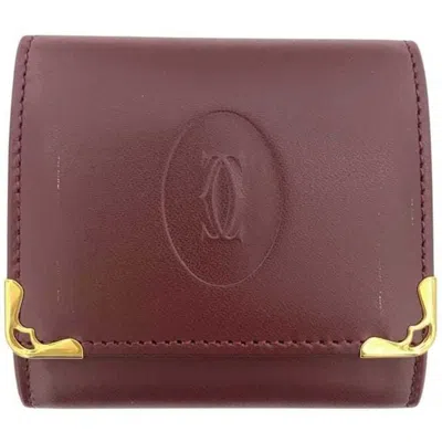 Pre-owned Cartier Bordeaux Wine Red Leather Coin Purse/coin Case () In Burgundy