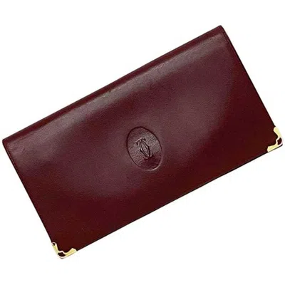 Pre-owned Cartier Bordeaux Wine Red Leather Long Wallet (bi-fold) () In Burgundy