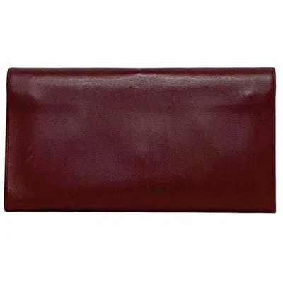 Pre-owned Cartier Bordeaux Wine Red Leather Long Wallet (bi-fold) () In Burgundy