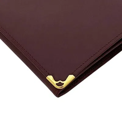 Pre-owned Cartier Bordeaux Wine Red Leather Long Wallet (bi-fold) () In Burgundy