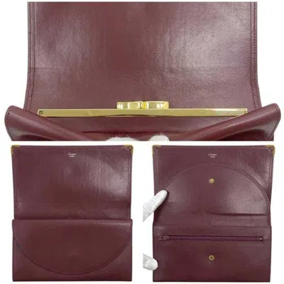 Pre-owned Cartier Bordeaux Wine Red Leather Long Wallet (bi-fold) () In Burgundy