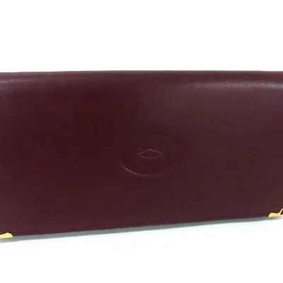 Pre-owned Cartier Must Bordeaux Leather Long Wallet (bi-fold) () In Burgundy