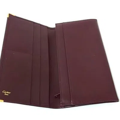 Pre-owned Cartier Must Bordeaux Leather Long Wallet (bi-fold) () In Burgundy