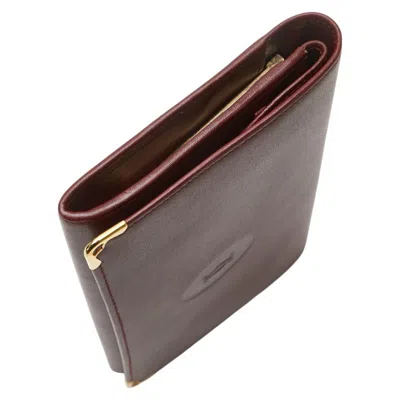 Pre-owned Cartier Must Bordeaux Wine Red Leather Coin Purse/coin Case () In Burgundy