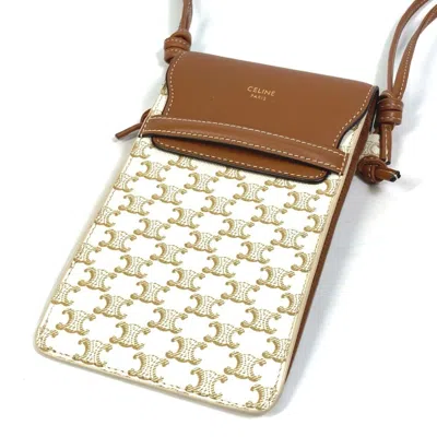 Pre-owned Celine Beige White Pvc Nylon Pochette Shoulder Bag () In Multi
