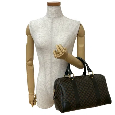 Pre-owned Celine Black Brown Leather Pvc Boston Bag Handbag () In Multi