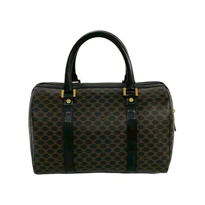 Pre-owned Celine Black Brown Leather Pvc Boston Bag Handbag () In Multi