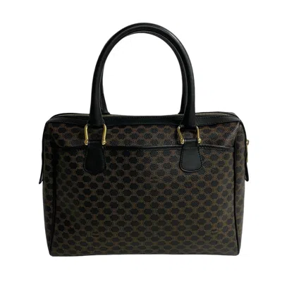 Pre-owned Celine Black Brown Leather Pvc Boston Bag Handbag () In Multi