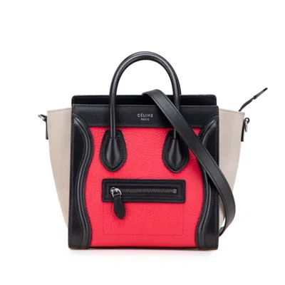 Pre-owned Celine Black Gray Red Color Leather Handbag Shoulder Bag ()