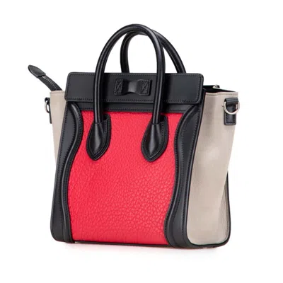 Pre-owned Celine Black Gray Red Color Leather Handbag Shoulder Bag ()