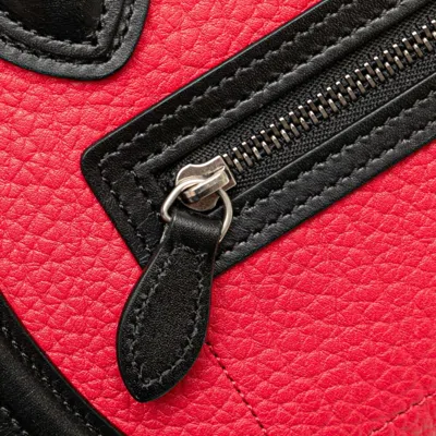 Pre-owned Celine Black Gray Red Color Leather Handbag Shoulder Bag ()