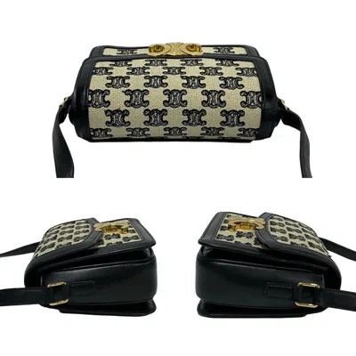 Pre-owned Celine Black White Canvas Leather Pochette Shoulder Bag () In Multi