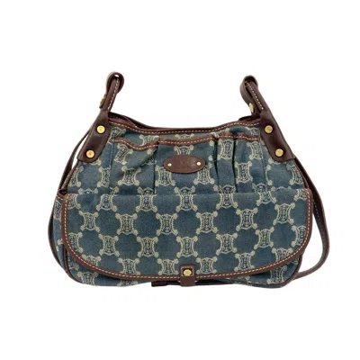 Pre-owned Celine Blue Brown Denim Leather Pochette Shoulder Bag () In Multi