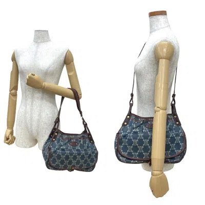 Pre-owned Celine Blue Brown Denim Leather Pochette Shoulder Bag () In Multi