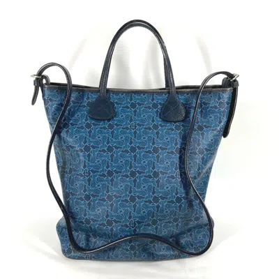 Pre-owned Celine Blue Navy Leather Pvc Shoulder Bag Tote Bag ()