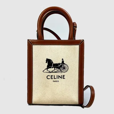 Pre-owned Celine Brown Ivory Canvas Leather Shoulder Bag ()