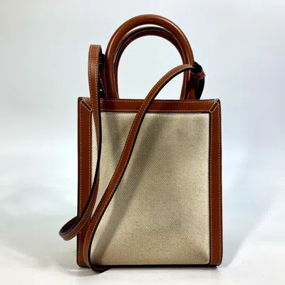 Pre-owned Celine Brown Ivory Canvas Leather Shoulder Bag ()