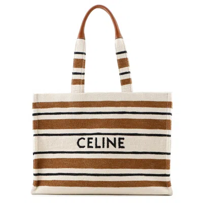 Pre-owned Celine Brown Ivory Canvas Leather Tote Bag ()